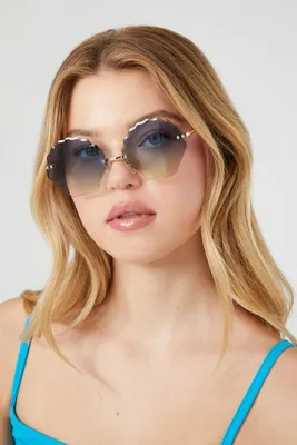 Rimless Seashell Sunglasses in Gold/Blue