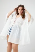 Women's Pom Pom-Trim Kimono in White, 3X