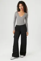 Women's Long-Sleeve V-Neck Bodysuit in Dark Grey, XL