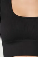 Women's Seamless Cable Knit Crop Top Black