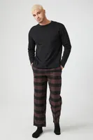 Men Plaid Drawstring Pajama Pants in Cocoa/Black, XXL