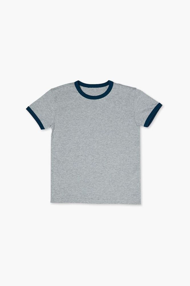 Kids Ringer T-Shirt (Girls + Boys) in Heather Grey/Blue, 9/10