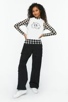 Women's Checkered Print & Cloud Graphic Combo T-Shirt in White Small