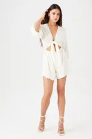 Women's Tie-Front Cutout Romper in Cream Small