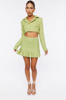 Women's Tweed Pleated Mini Skirt in Avocado Small