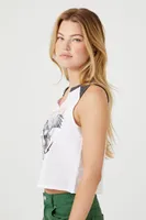 Women's Rock & Roll Graphic Muscle T-Shirt in White Large