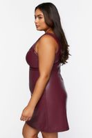 Women's Faux Leather Mini Dress in Merlot, 0X