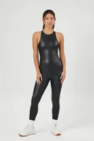 Women's Active Faux Leather Crisscross Jumpsuit in Black Small