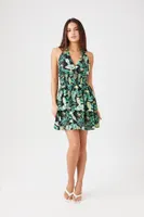 Women's Tropical Print Halter Mini Dress