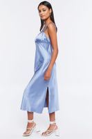 Women's Satin Sweetheart Midi Dress in Light Blue Small