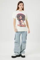 Women's Oversized Diana Ross Graphic T-Shirt in Cream, Size S/M