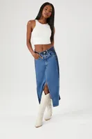 Women's Colorblock Denim Midi Skirt Dark