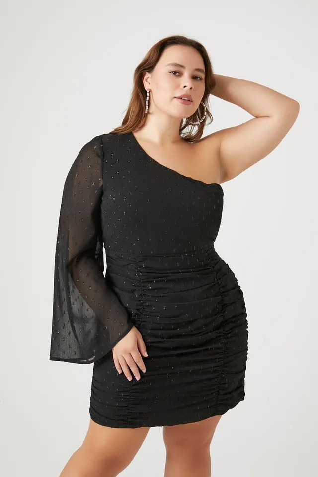 Forever 21 Women's Chiffon One-Shoulder Mini Dress in Black, 1X | Dulles  Town Center