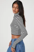 Women's Striped Turtleneck Sweater in Black/White Large