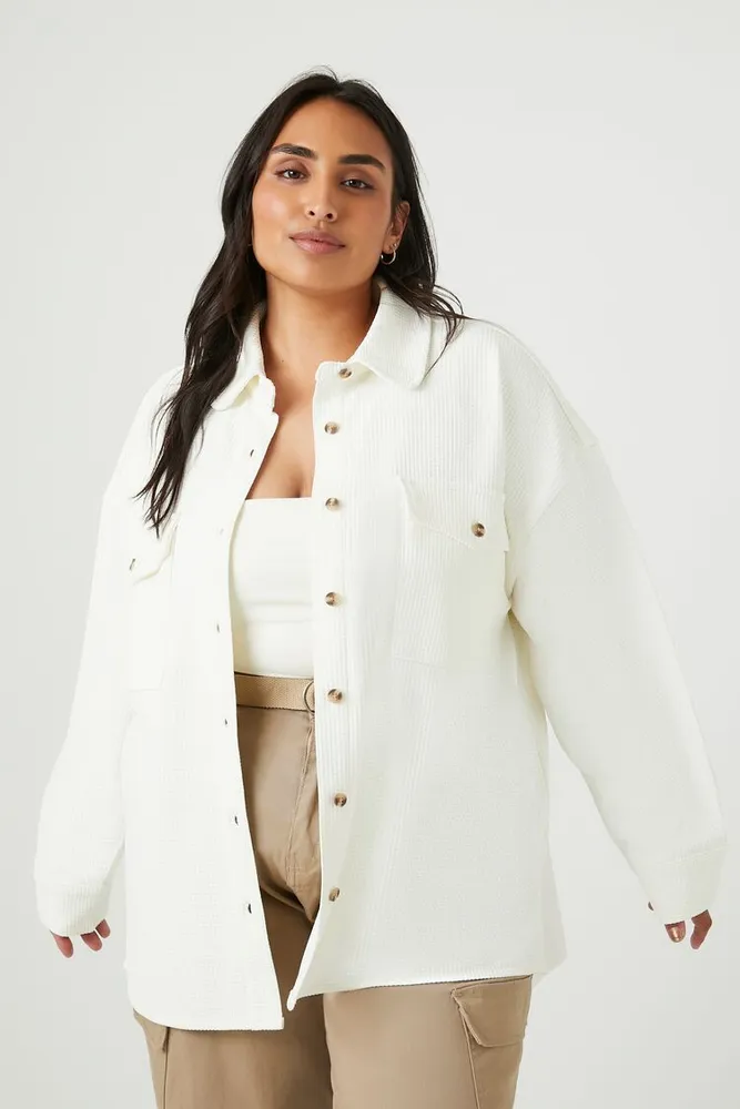 Women's Drop-Sleeve Shacket in Ivory, 3X