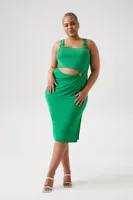 Women's Cutout O-Ring Midi Dress in Verdant Green, 3X