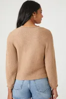 Women's Ribbed Crew Neck Sweater in Sand Large