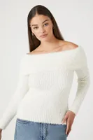 Women's Fuzzy Knit Off-the-Shoulder Sweater