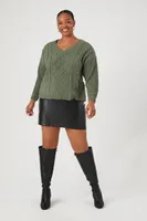 Women's Cable Knit Sweater in Olive, 2X