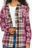 Women's Reworked Plaid High-Low Shirt Brown/Pink