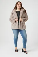 Women's Notched Faux Fur Coat in Taupe, 4X