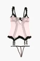 Women's Mesh Lingerie Cami & Thong Panties Set in Pink/Black, 2X