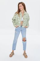 Women's Plaid Button-Front Shacket in Lime/Ivory Large