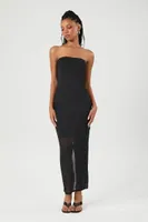 Women's Strapless Mesh Bodycon Maxi Dress in Black Small