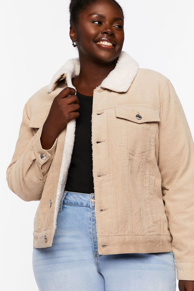 Women's Corduroy Jacket in Tan, 1X