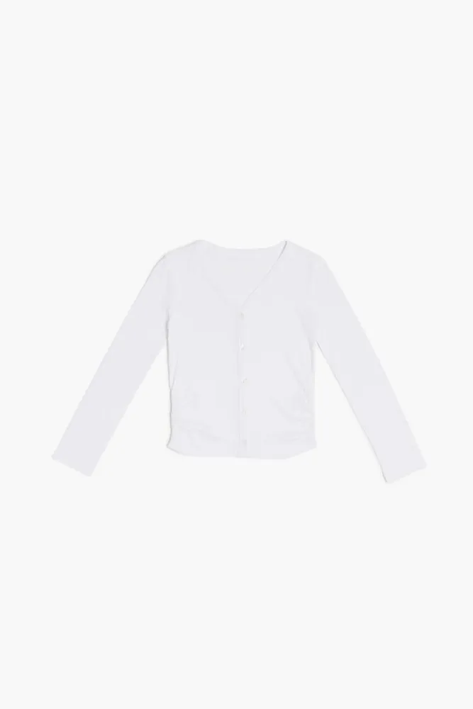 Girls Ruched Button-Front Top (Kids) in White, 9/10