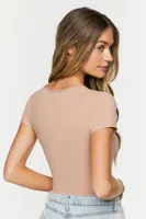 Women's Short-Sleeve Bodysuit in Almond Small