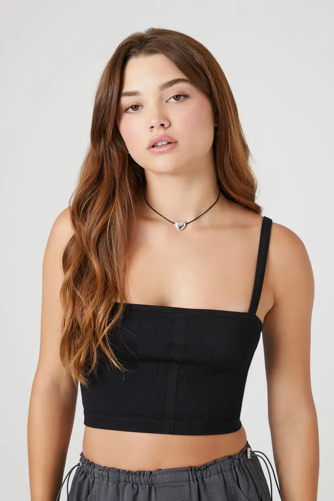 Forever 21 Women's Seamless Cropped Cami in Black, XL