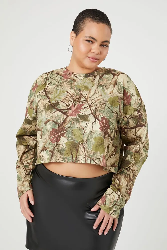 Women's Leaf Print Crop Top Olive,