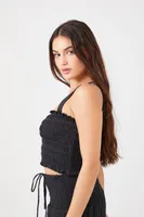 Women's Cotton Smocked Crop Top in Black Small