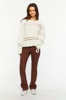 Women's Pointelle Lace-Up Cutout Sweater in Cream Small