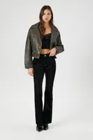 Women's Faux Leather Notched Moto Jacket in Grey Medium