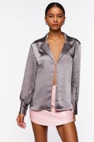 Women's Satin Split-Hem Shirt in Steeple Grey, XS