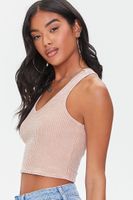 Women's Waffle Knit Cropped Tank Top in Walnut Large