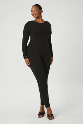 Women's Fitted V-Back Jumpsuit in Black, 1X