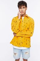 Men Dice Print Corduroy Shirt in Gold/Black Medium