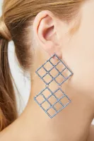 Women's Rhinestone Crosshatch Drop Earrings in Blue