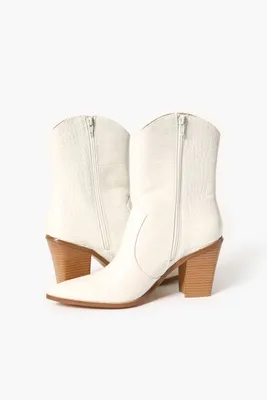 Women's Faux Croc Block Heel Booties in Cream, 6