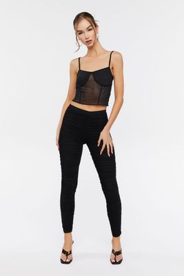 Women's Ruched Mid-Rise Leggings in Black Large