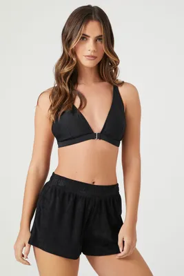 Women's Terry Cloth Swim Cover-Up Shorts in Black Small