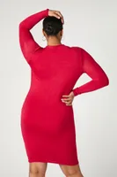 Women's Mock Neck Midi Dress in Red, 2X