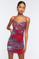 Women's Marble Print Bustier Mini Dress in Red Large