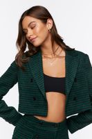 Women's Houndstooth Double-Breasted Blazer in Hunter Green/Black Large