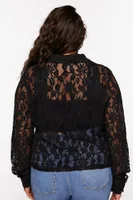 Women's Sheer Lace Shirt in Black, 0X