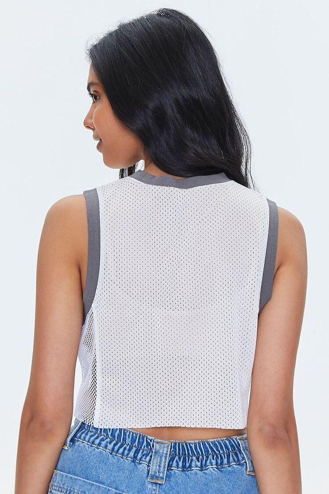 Women's Brooklyn Graphic Mesh Jersey Crop Top in Cream Small