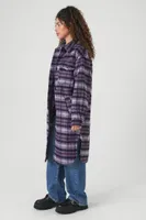 Women's Plaid Longline Shacket in Purple Small